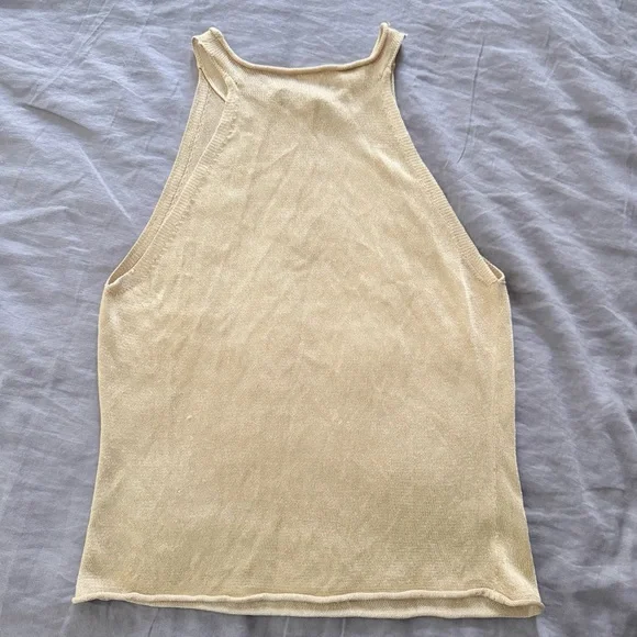 Identity by Lord and Taylor Sleeveless Ribbed Halter Tank Top in Gold - Picture 5 of 6